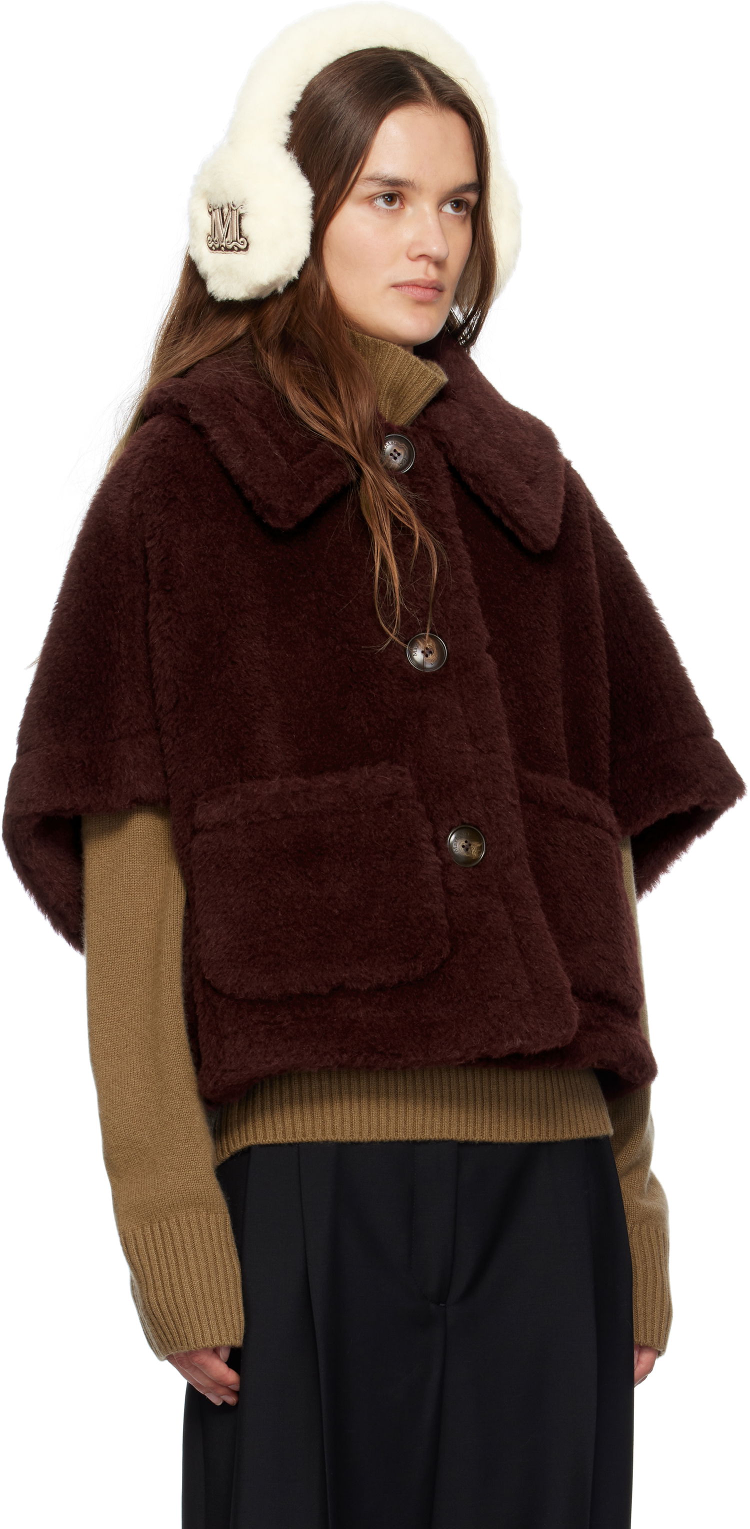 Bunda Max Mara Max Mara Newterzo1 Cropped Faux Fur Jacket Vínová | 2524736062600, 1