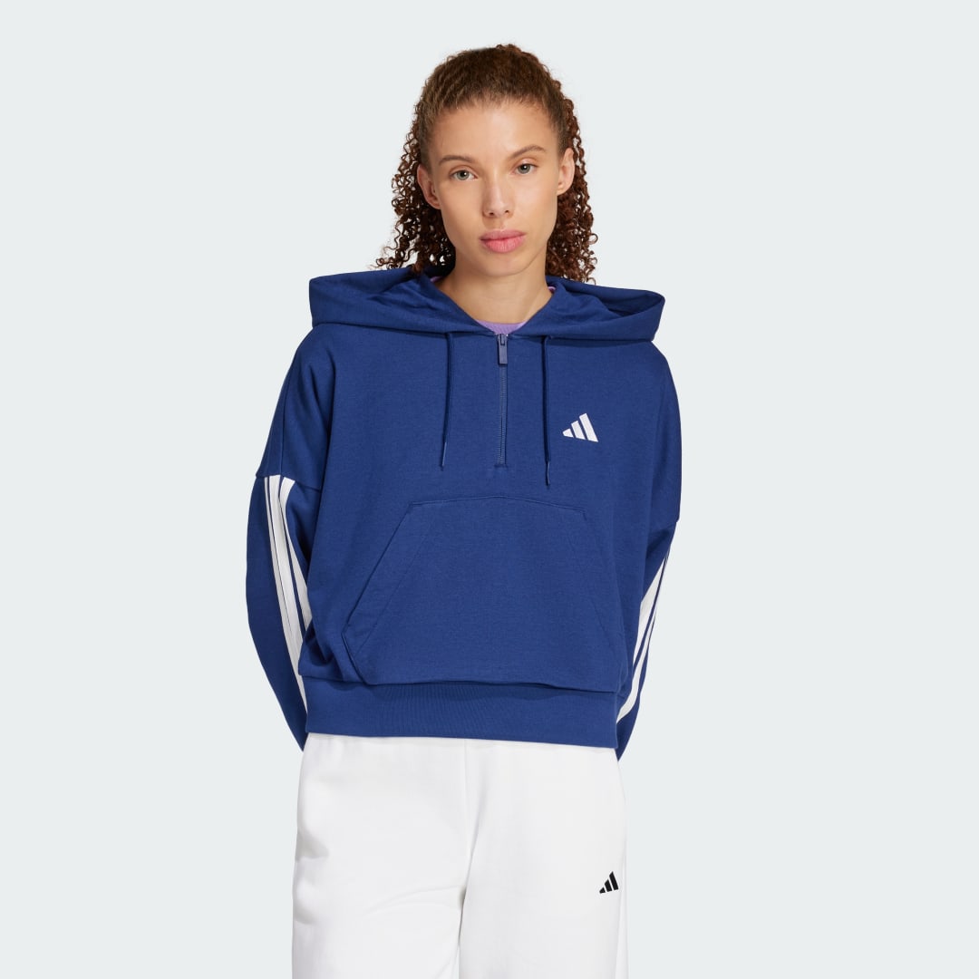 Mikina adidas Performance Essentials 3-Stripes French Terry Quarter-Zip Hoodie Modrá | JN1944, 0