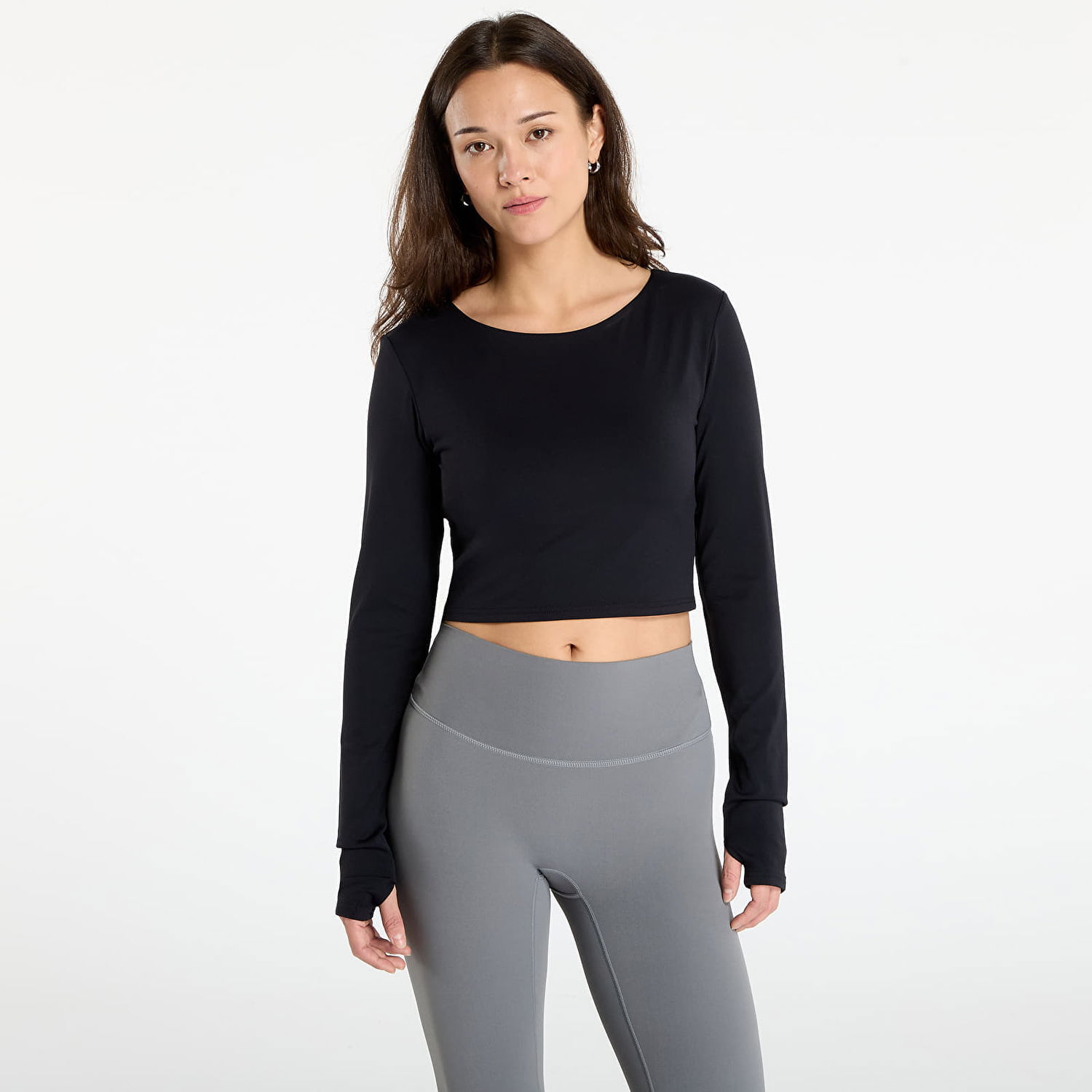 Crop Top Urban Classics Sports Cropped Longsleeve Top with Thumbholes Čierna | TB7807-00007, 0