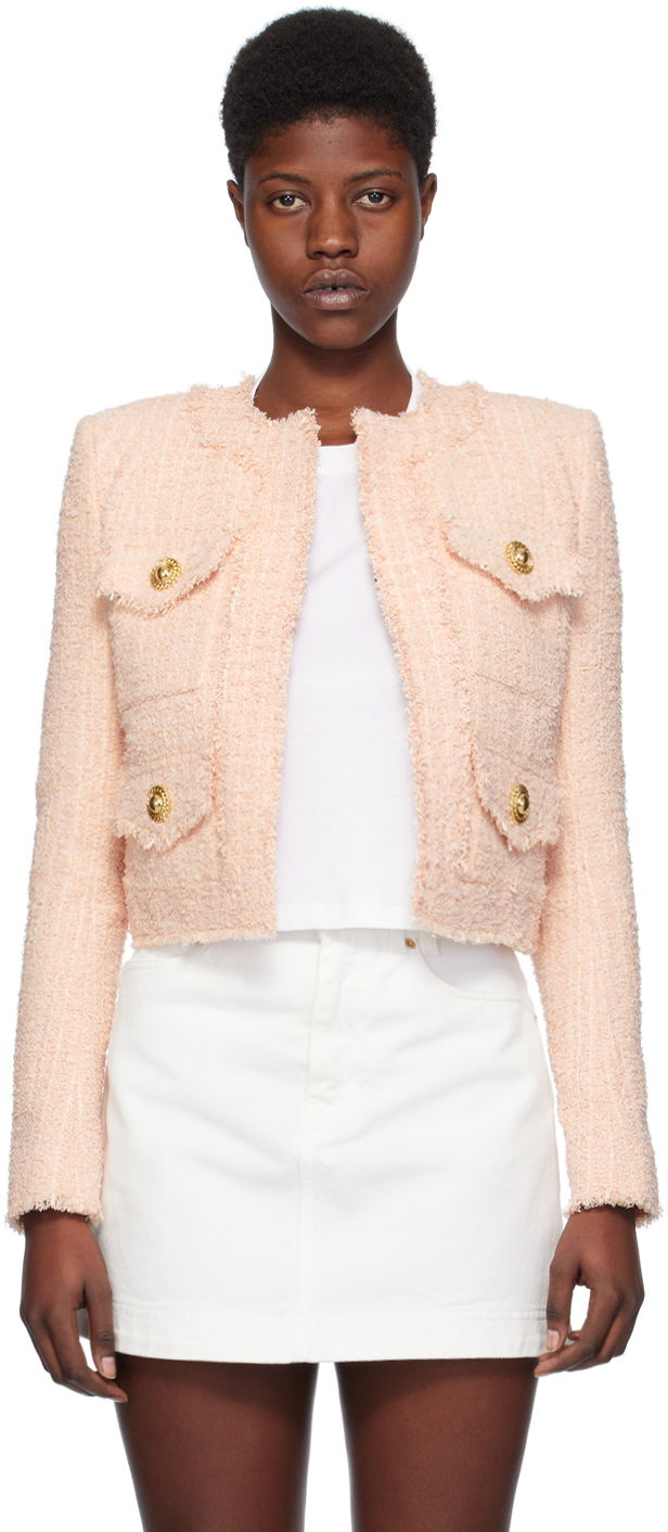 Bunda Balmain Collarless Jacket Ružová | CF1SK595XF91, 0