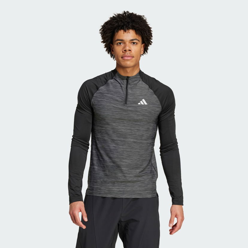 Tričko adidas Performance Gym+ Training 3-Stripes 1/4-Zip Long Sleeve Šedá | IM7487