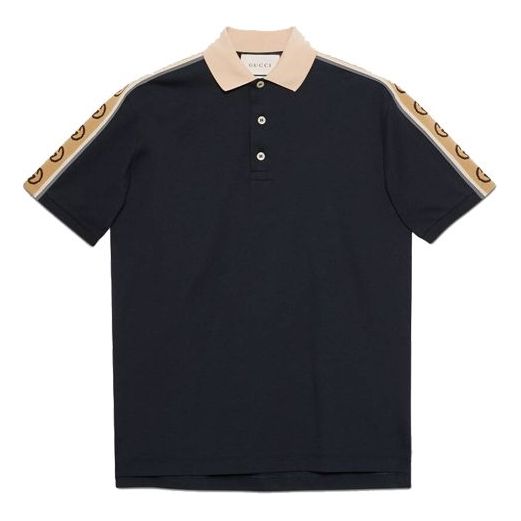 Polo tričko Gucci Gucci Interlock Double G Stripe Polo Shirt Navy | 598949-XJB0Q-4685