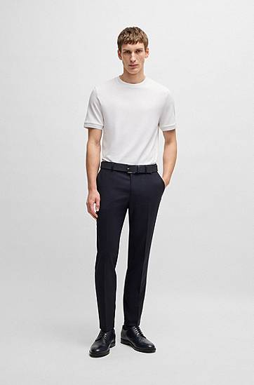 Tričko BOSS BOSS Regular Fit Cotton Blend Seersucker T-Shirt Biela | 50537495, 1