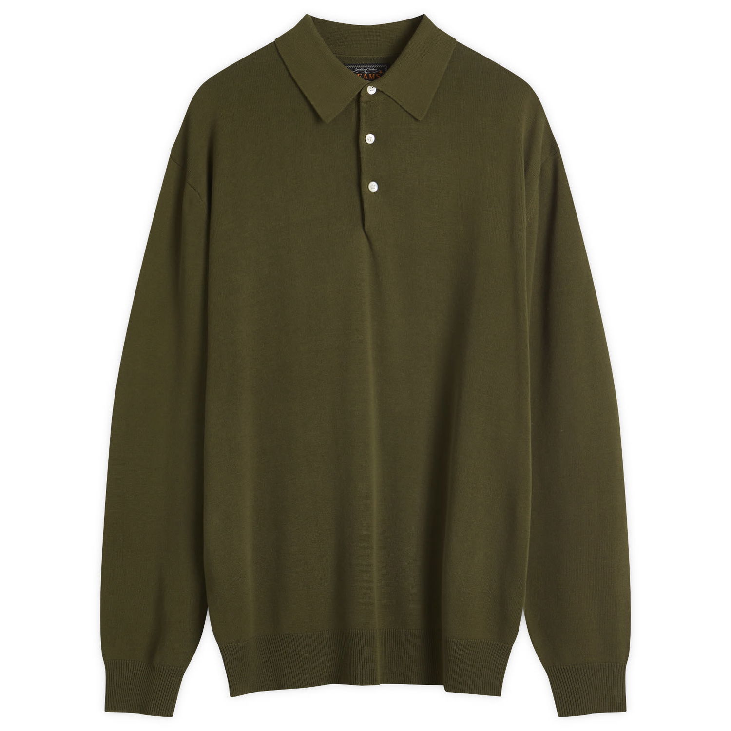 Sveter BEAMS Beams Plus 12g Knit Long Sleeve Polo Shirt, Size Large Zelené | 3812-0005-156-67, 1