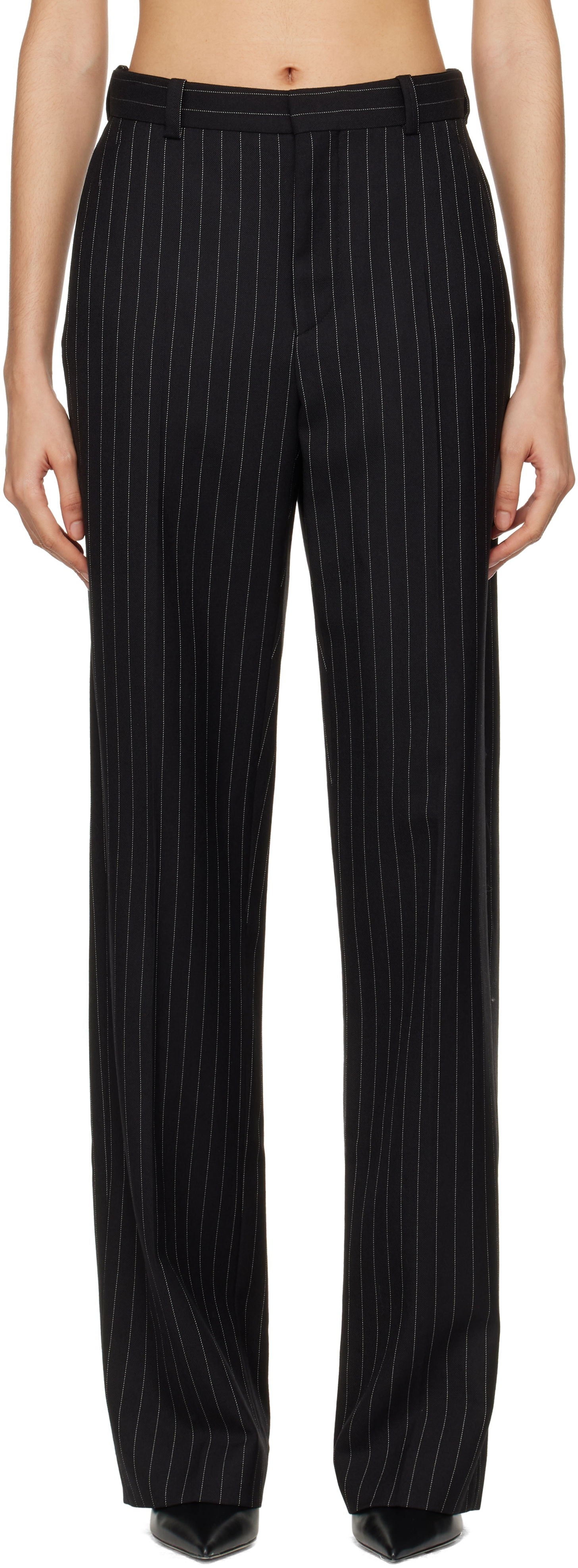 Nohavice WARDROBE.NYC Straight Leg Pinstripe Trousers Čierna | W2214F24PS, 0