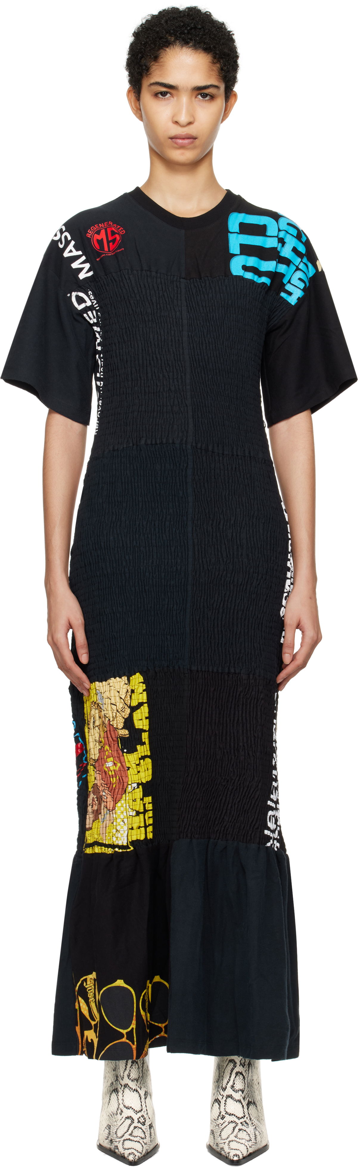Šaty Marine Serre Upcycled Shirred Fitted Maxi Dress Čierna | WDR283A, 0