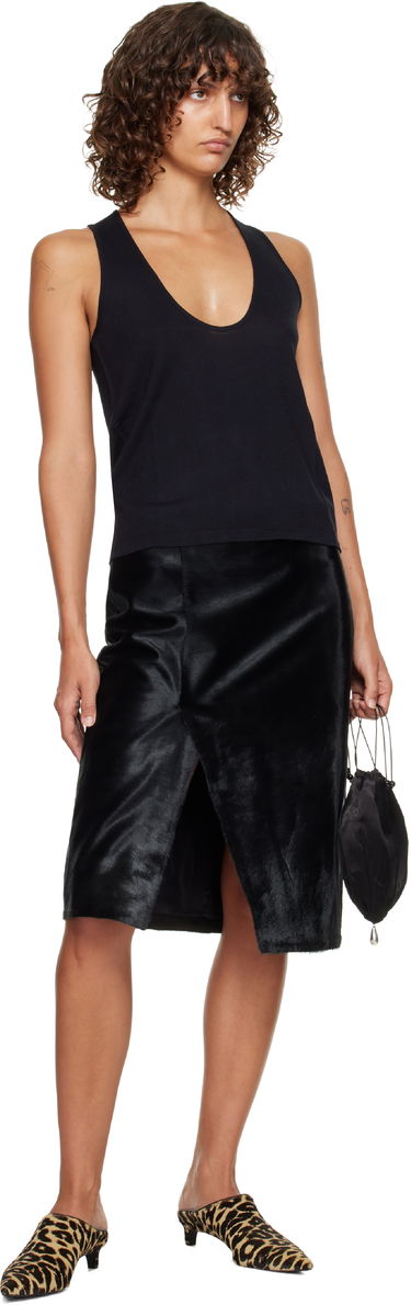 Sukňa Loulou de Saison Loulou de Saison Myra Asymmetrical Pony-Effect Leather Midi Skirt Čierna | MYRA, 3