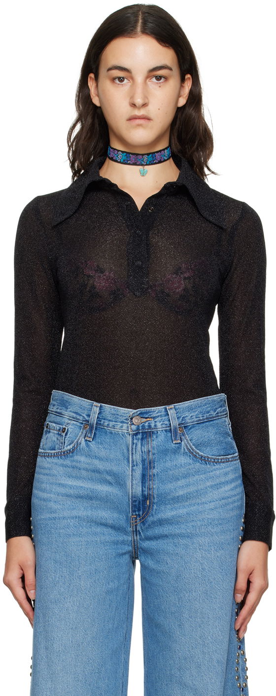 Body Anna Sui Anna Sui Sparkling Polo Neck Bodysuit Čierna | 723L21, 0