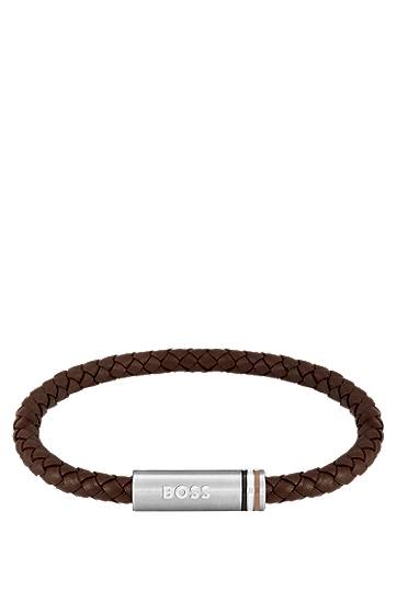 Náramok BOSS BOSS Braided Leather Cuff with Logo Closure Hnedá | 1580623, 0