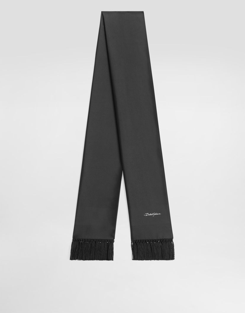 Šál Dolce & Gabbana Dolce & Gabbana Jacquard Satin Scarf with Tassels Čierna | GQ386EG0UB6N0000