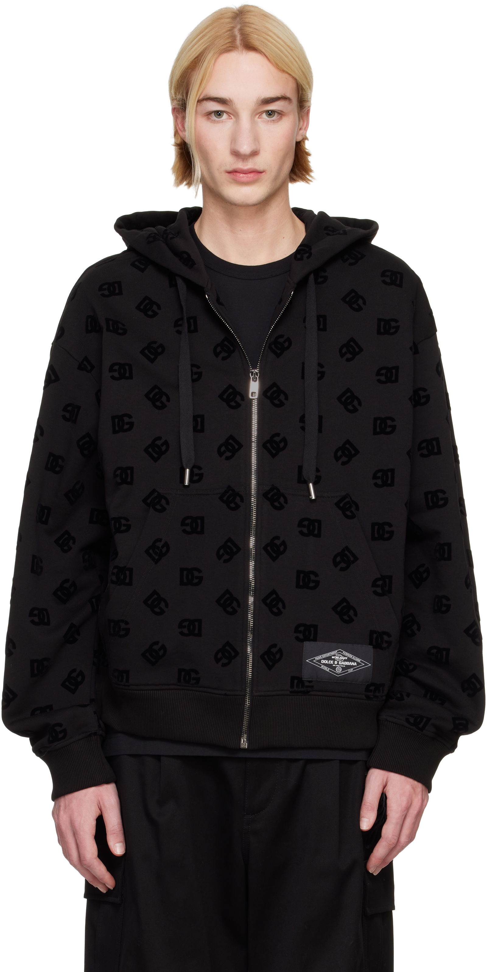 Flocked Logo Zip-Up Hoodie