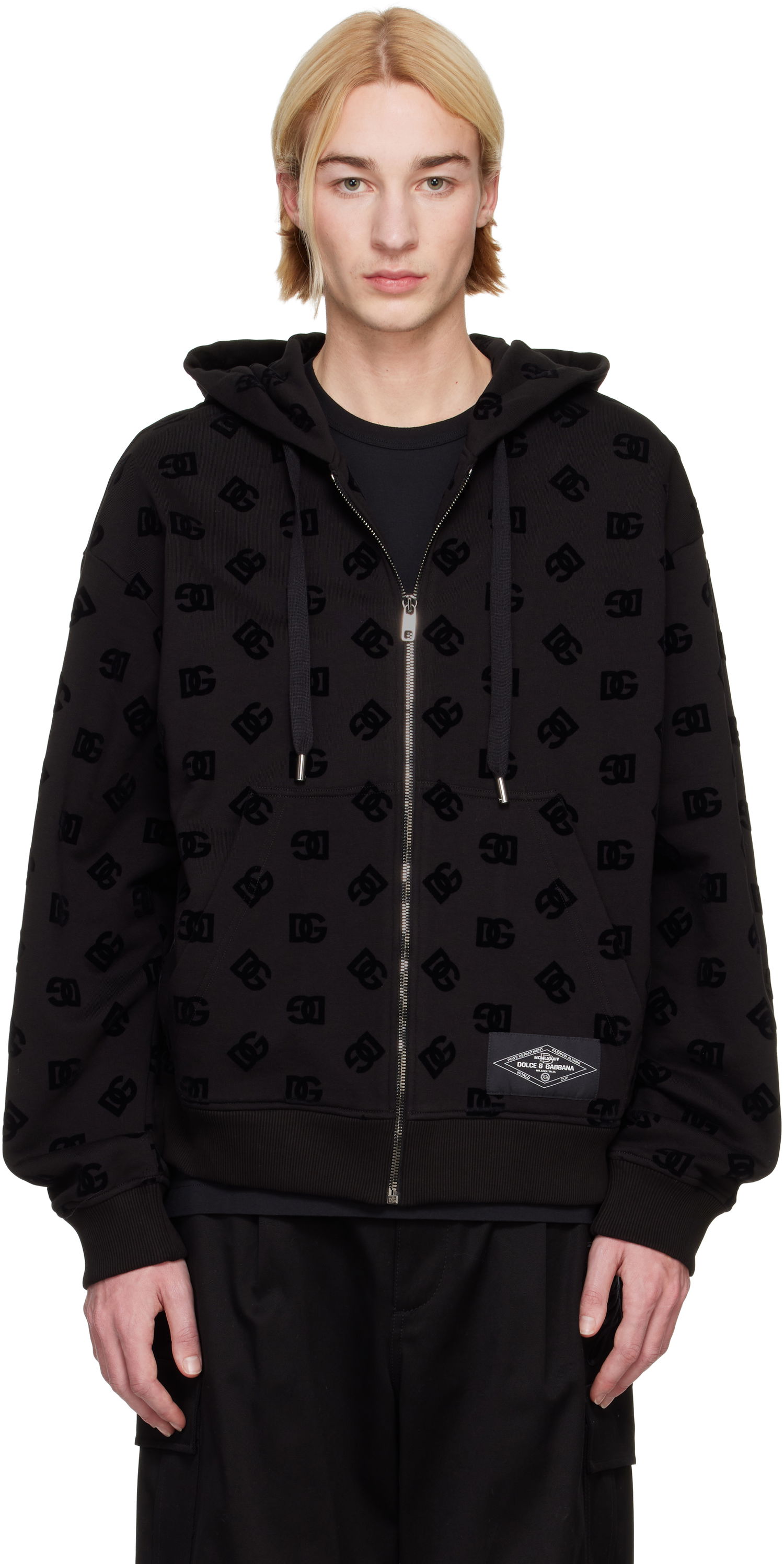 Mikina Dolce & Gabbana Flocked Logo Zip-Up Hoodie Čierna | G9AIYTG7NWD, 0