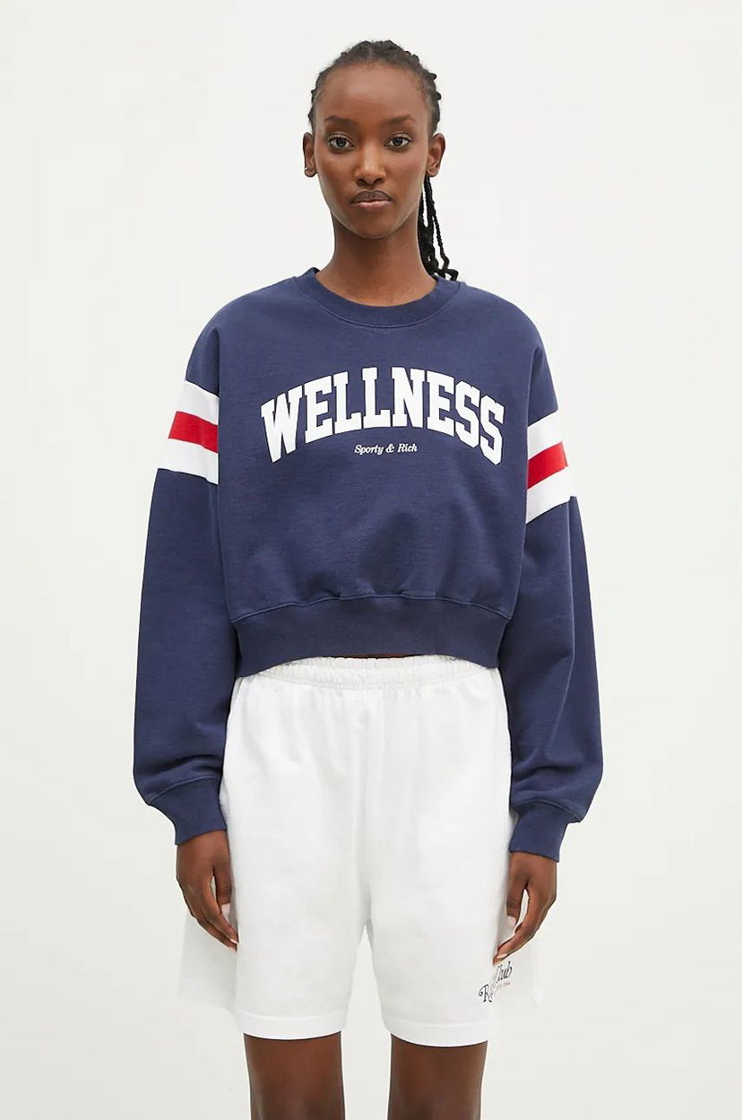 Mikina Sporty & Rich Wellness Ivy Print Crop Sweatshirt Modrá | WS058S406WN