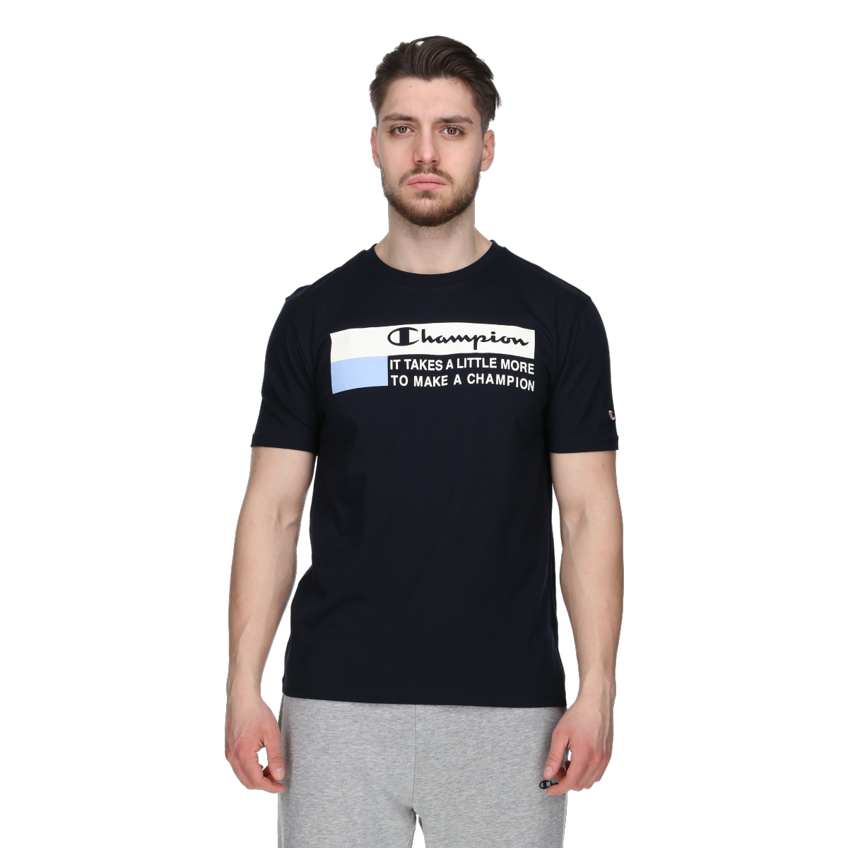 Tričko Champion Crewneck T-Shirt with 'Champion' Slogan Print Navy | 221501-BS501, 0