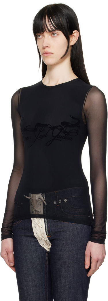 Body Jean Paul Gaultier Jean Paul Gaultier Flocked Tattoo Ruban Mesh Long Sleeve T-Shirt Čierna | 25/34-F-TO281I-T005-00, 3
