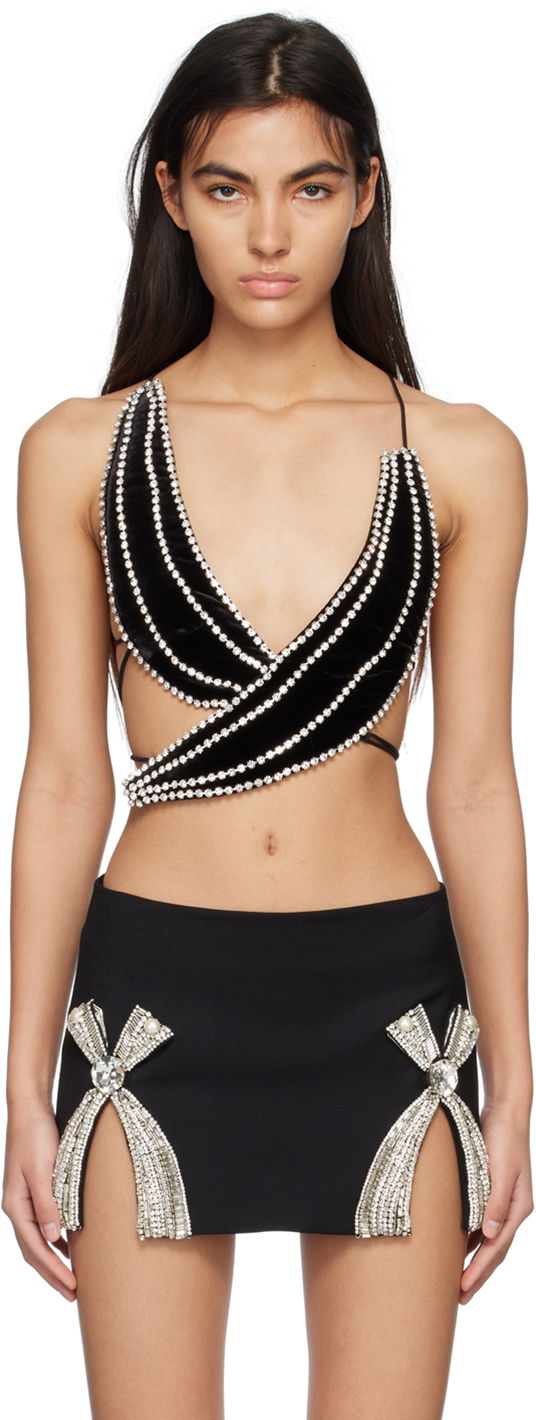 Crop Top Area Crystal Trim Banana Tank Top Čierna | 2302T64210, 0