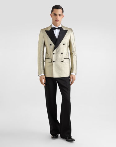 Bunda Dolce & Gabbana Double-breasted Lamé Jacquard Tuxedo Jacket Metalická | G2QU4TFJODVS0997, 1