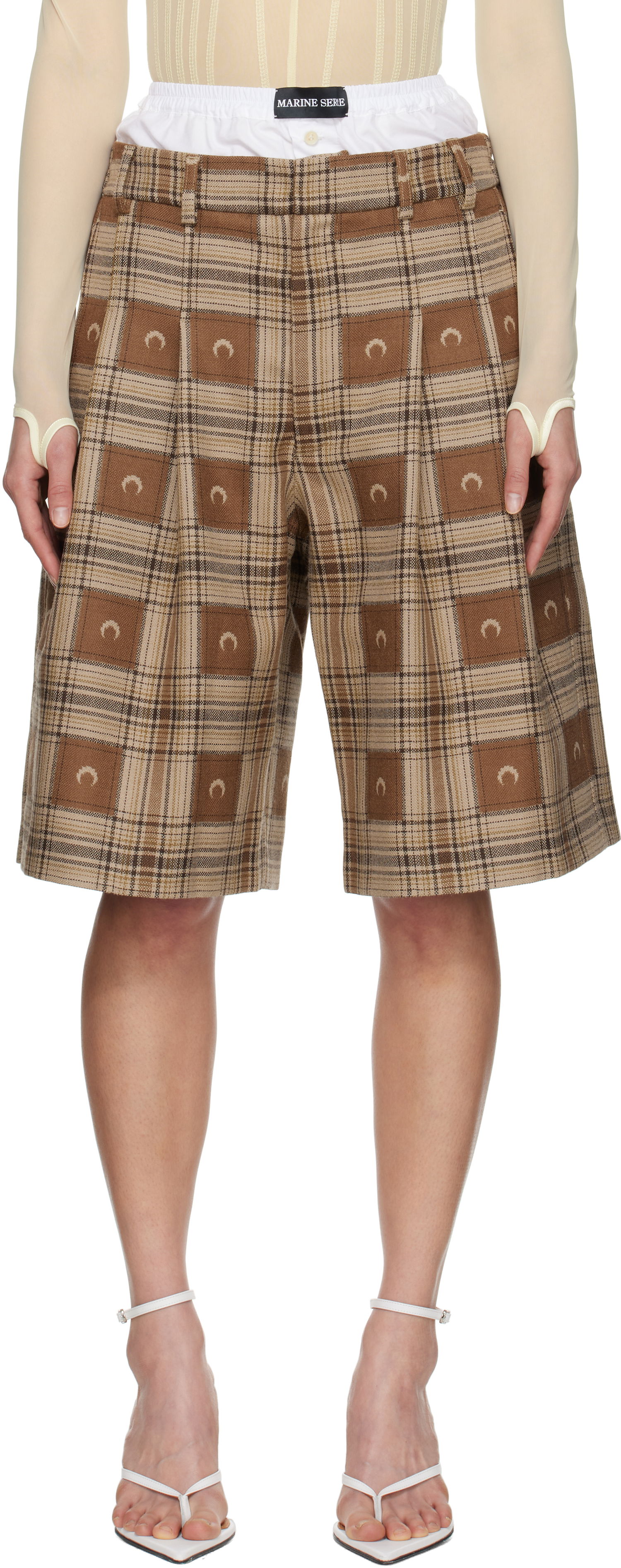 Šortky Marine Serre Marine Serre Moon Checks Jacquard Shorts Hnedá | MSH010A CWOV0064, 0