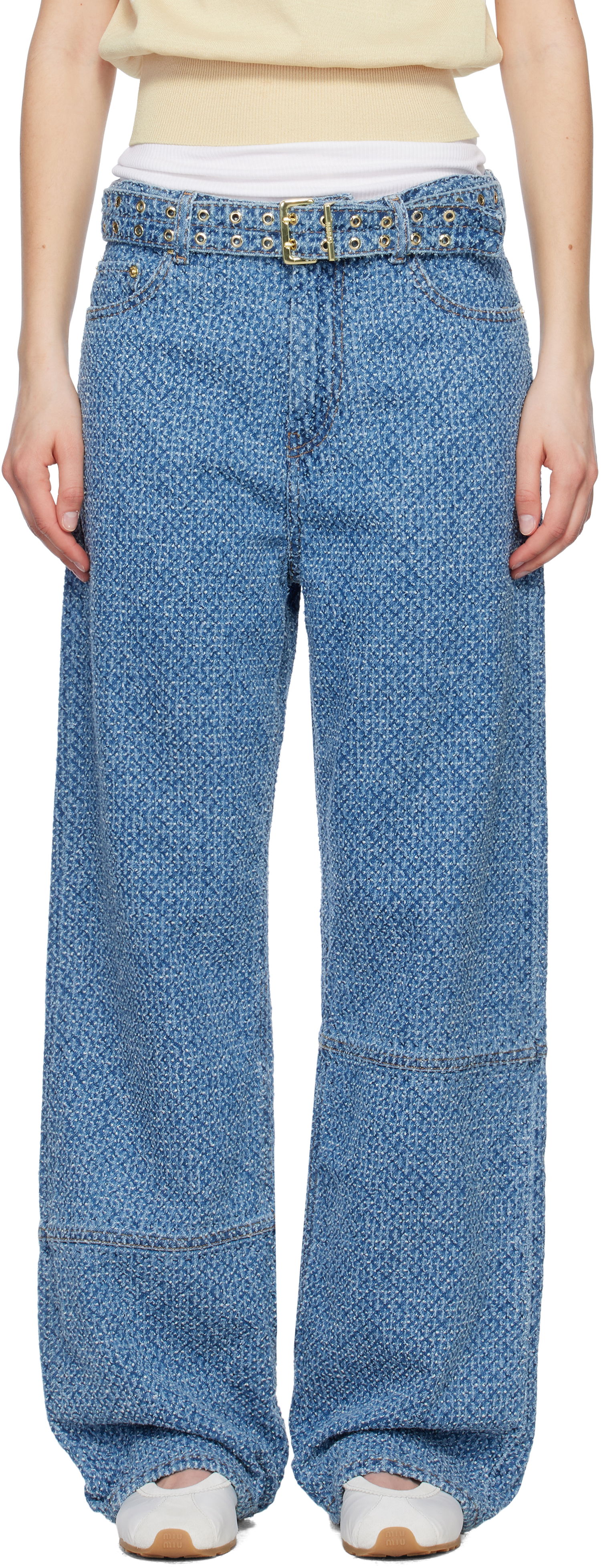 Džínsy GANNI GANNI Izey Fluffy Belt Jeans Modrá | J1721, 0