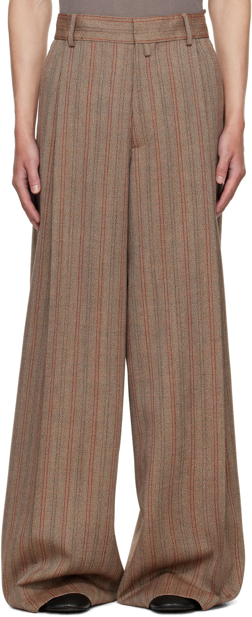 Nohavice Dries Van Noten Dries Van Noten Wide Leg Pleated Trousers Hnedá | 252-020915-2056