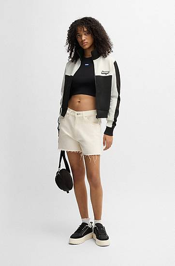Bunda BOSS Retro Zip-Up Sweatshirt with Color-Blocking Čierna | 50537054, 1