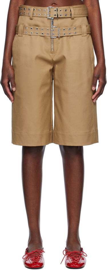 Šortky GANNI GANNI Bonded Cotton Shorts with Belt Béžová | W0527, 0