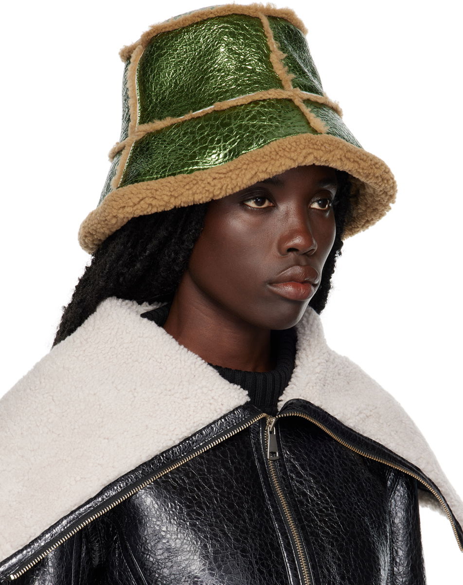 Klobúk Jean Paul Gaultier Gaultier Laminated Faux-Shearling Bucket Hat Zelené | 22/09-U-CC007-L500, 1