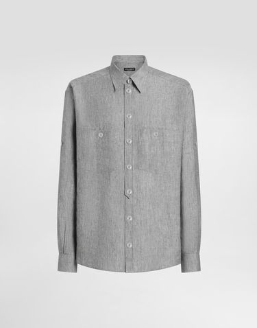 Košeľa Dolce & Gabbana Dolce & Gabbana Washed Linen Canvas Shirt Šedá | G5NI3TFU4MFS8290, 0