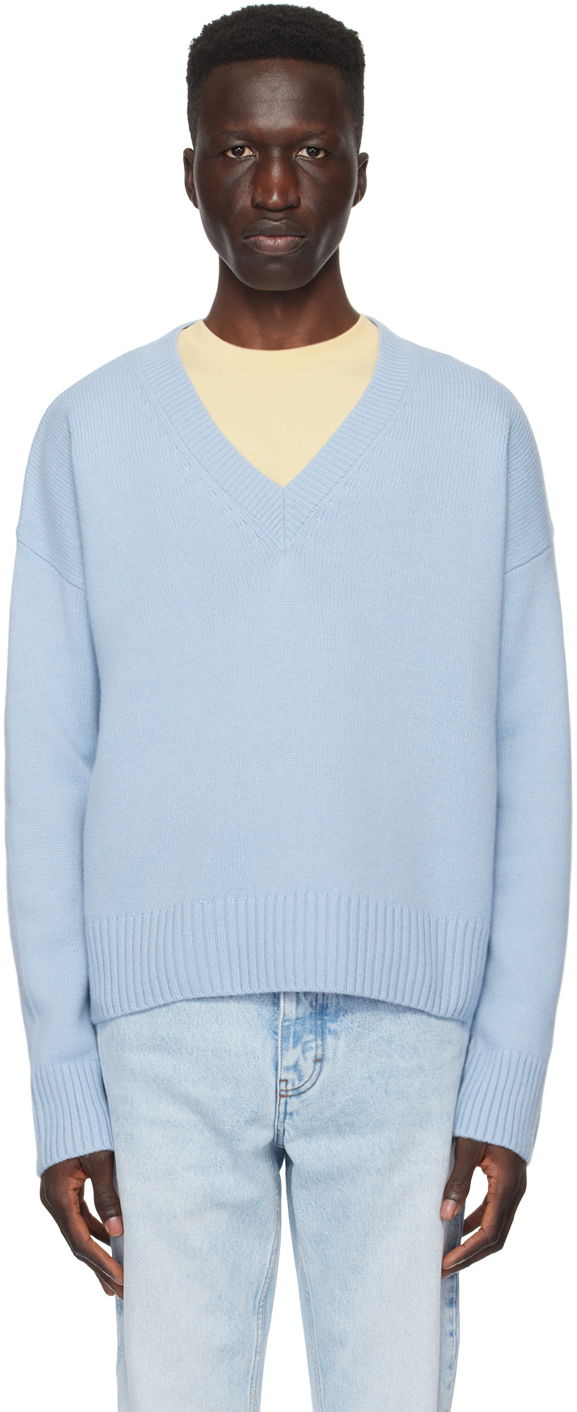 Sveter AMI Paris Cropped Sweater Modrá | UKS234.KN0028, 0