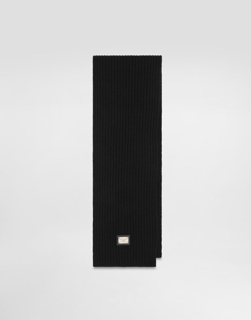 Šál Dolce & Gabbana Dolce & Gabbana Ribbed Knit Scarf with Logo Plaque Čierna | LBKAB4JCVD6N0000