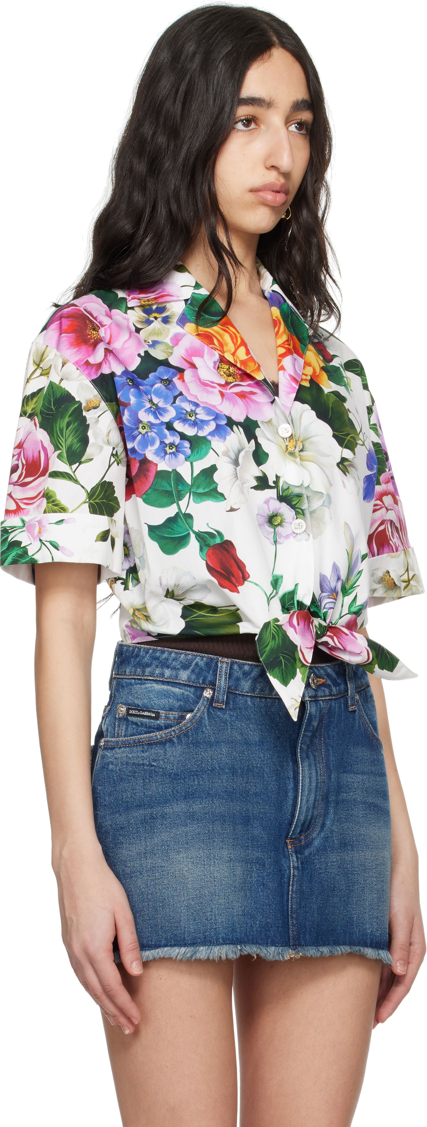 Košeľa Dolce & Gabbana Dolce&Gabbana Floral Print Tie-Front Shirt Biela | F5T30T HS5S6, 1