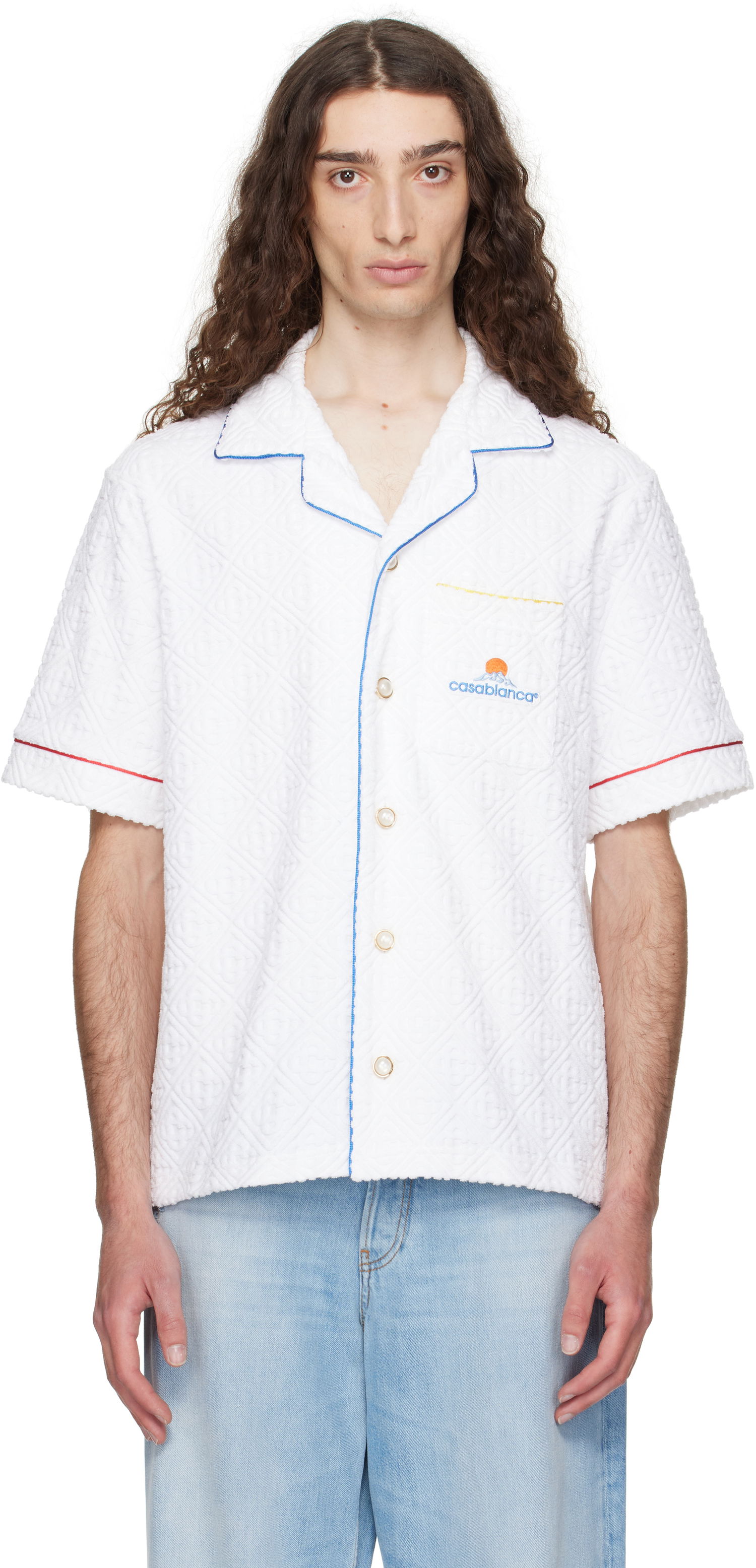 Košeľa Casablanca Casablanca Monogram Jacquard Towelling Short Sleeve Shirt Biela | MPF25-SH-085-01, 0