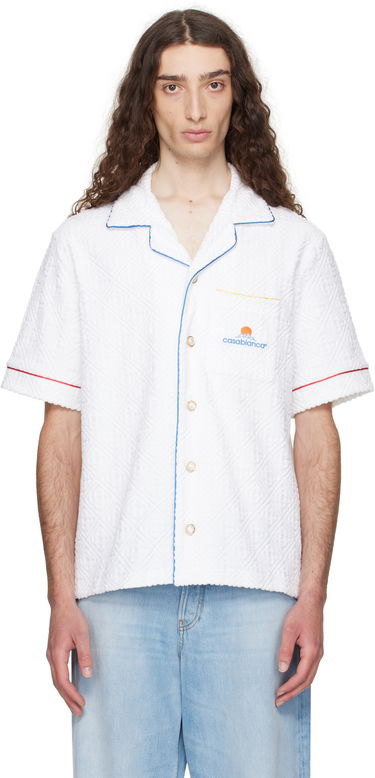 Košeľa Casablanca Casablanca Monogram Jacquard Towelling Short Sleeve Shirt Biela | MPF25-SH-085-01, 0