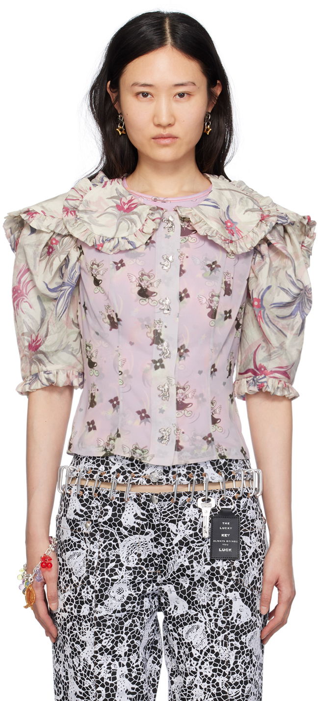Košeľa Chopova Lowena Floral Print Blouse With Large Collar Fialová | 2215, 0