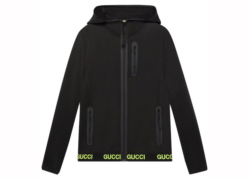 Bunda Gucci Logo-Print Hooded Technical Jacket Black Yellow Čierna | 693081 XJDS5 1131