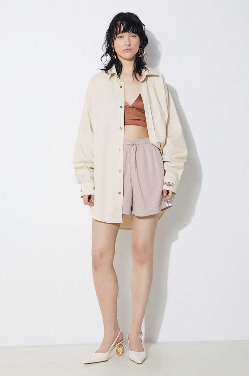 Šortky adidas Originals adidas Originals 3 Stripe French Terry High Waist Shorts Béžová | IP0694, 1