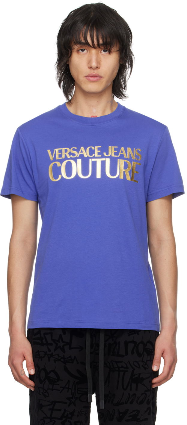 Tričko Versace Jeans Couture Glittered T-Shirt Modrá | E76GAHT00_ECJ00T