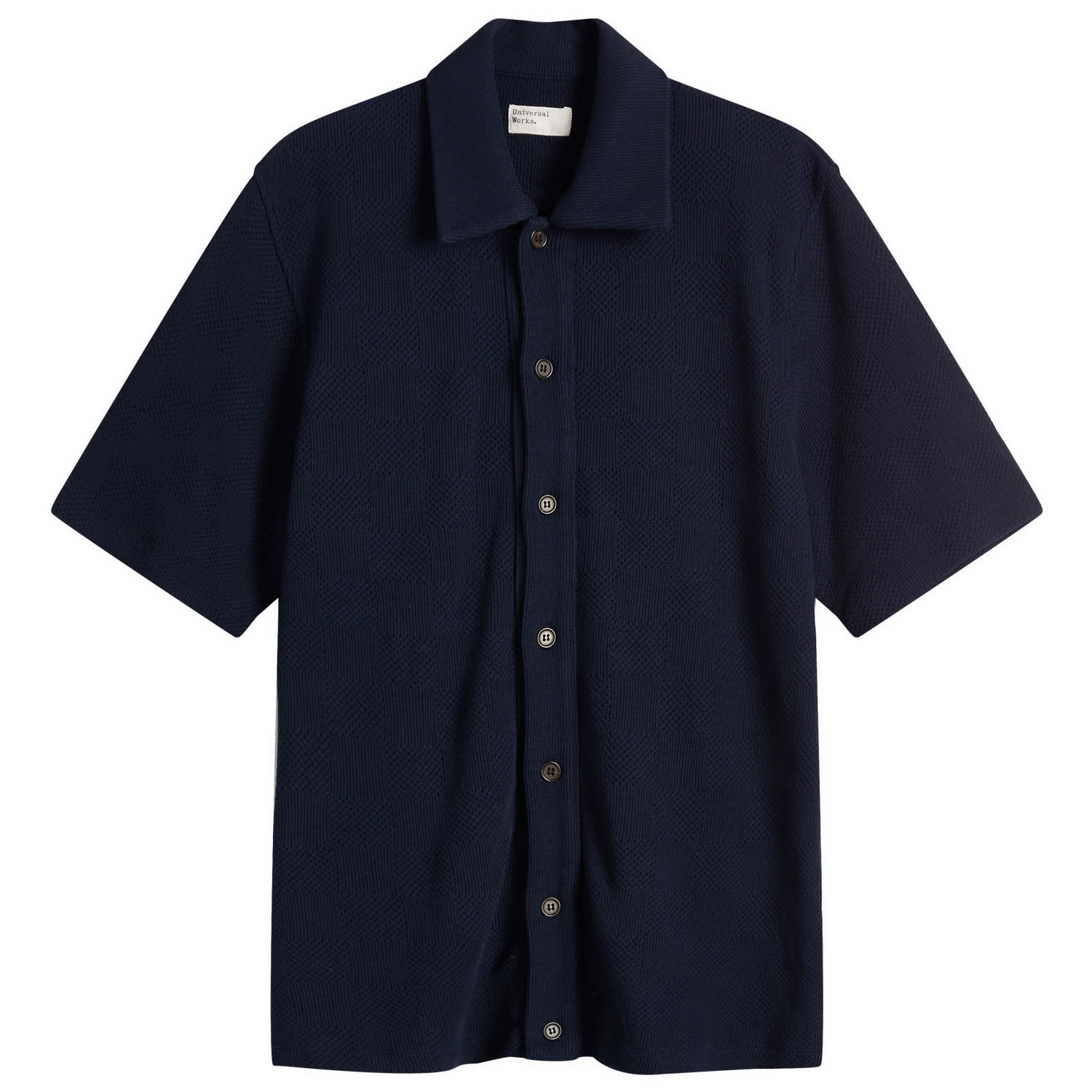 Košeľa Universal Works Universal Works Checkerboard Button Through Polo Shirt, Large Navy | 32415-BRN, 1