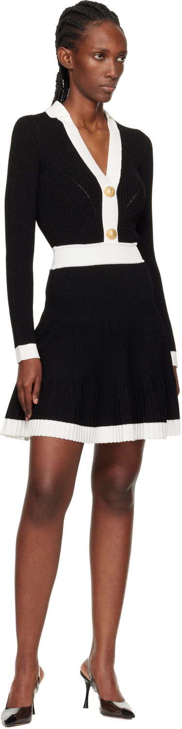 Šaty Balmain Pointelle V-Neck Long-Sleeve Button-Front Pleated Minidress Rôznofarebný | FF1R9858KI64, 3