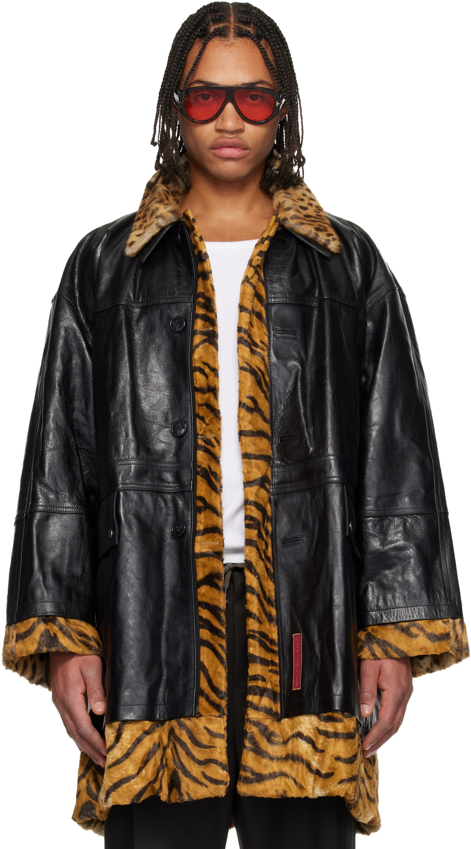 Kabáty Martine Rose Martine Rose Leopard and Tiger Print Reversible Leather Coat Čierna | 567LP18001, 0
