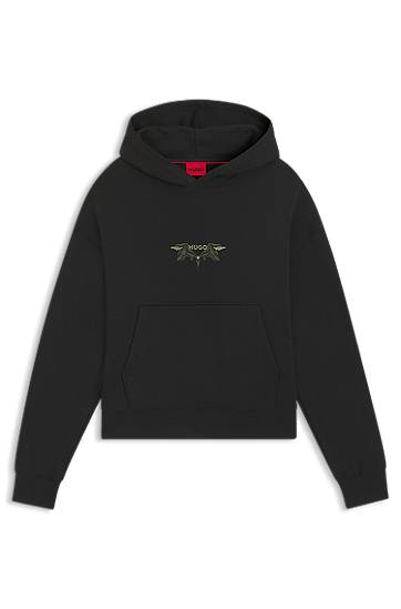 Mikina BOSS Cotton-terry hoodie with embroidered artwork Čierna | 50542558, 0