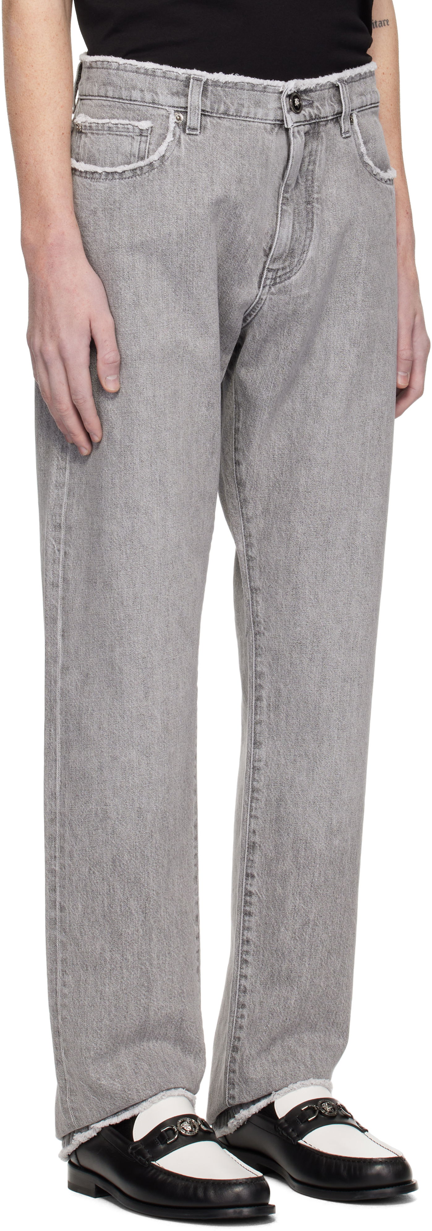 Džínsy Versace Frayed Regular-Fit Jeans Šedá | 1016106_1A11098, 1