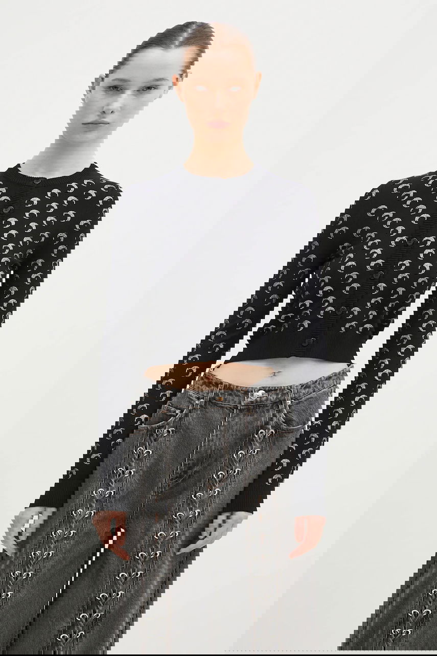 Sveter Marine Serre Moon Strass Knit Fitted Cardigan Čierna | WTK011A.RKNI0001, 0