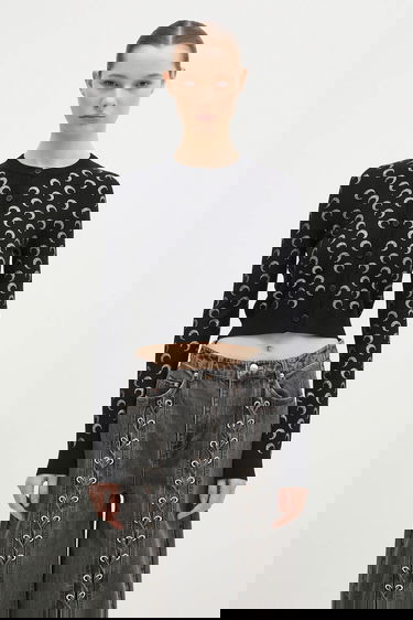 Sveter Marine Serre Moon Strass Knit Fitted Cardigan Čierna | WTK011A.RKNI0001, 0