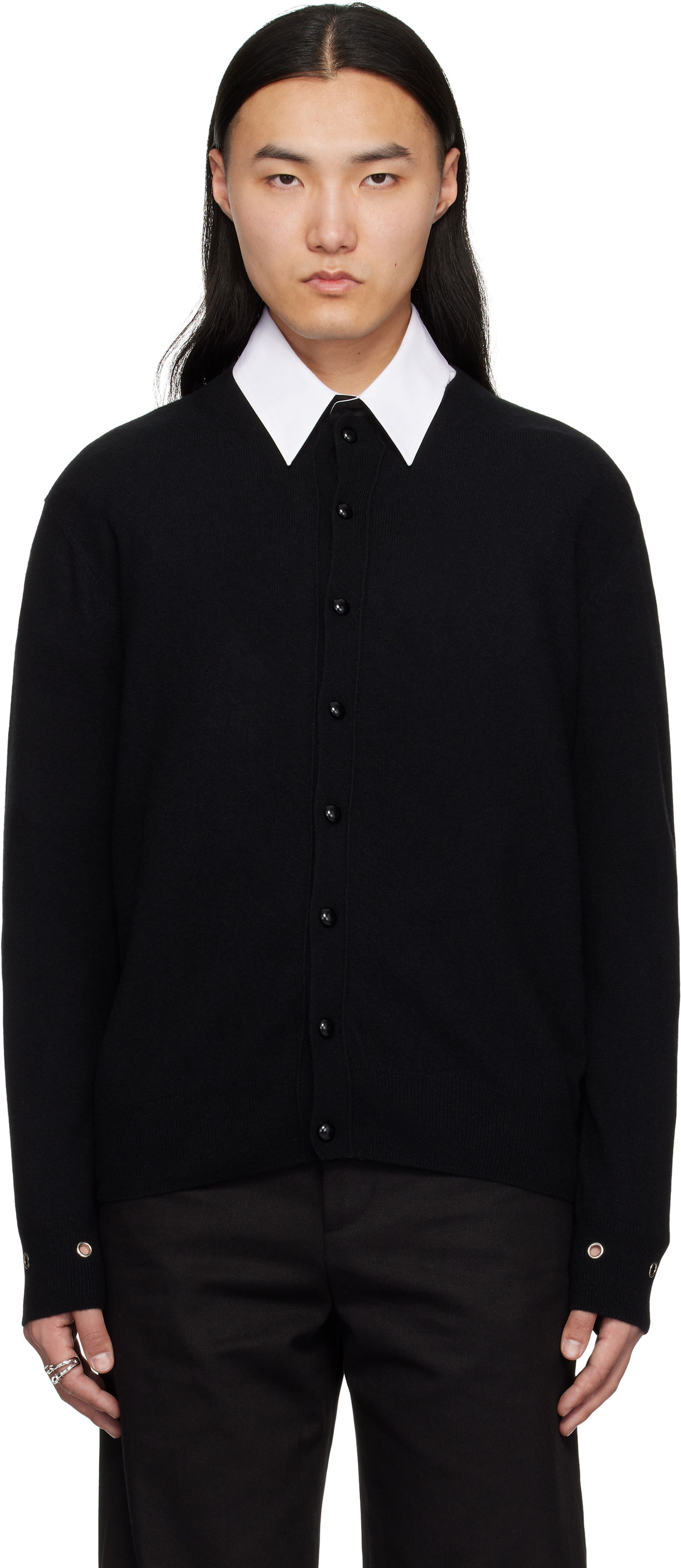 Sveter We11done We11done Eyelet Detail Cardigan Čierna | WD-KC0-25-617-U-BK, 0