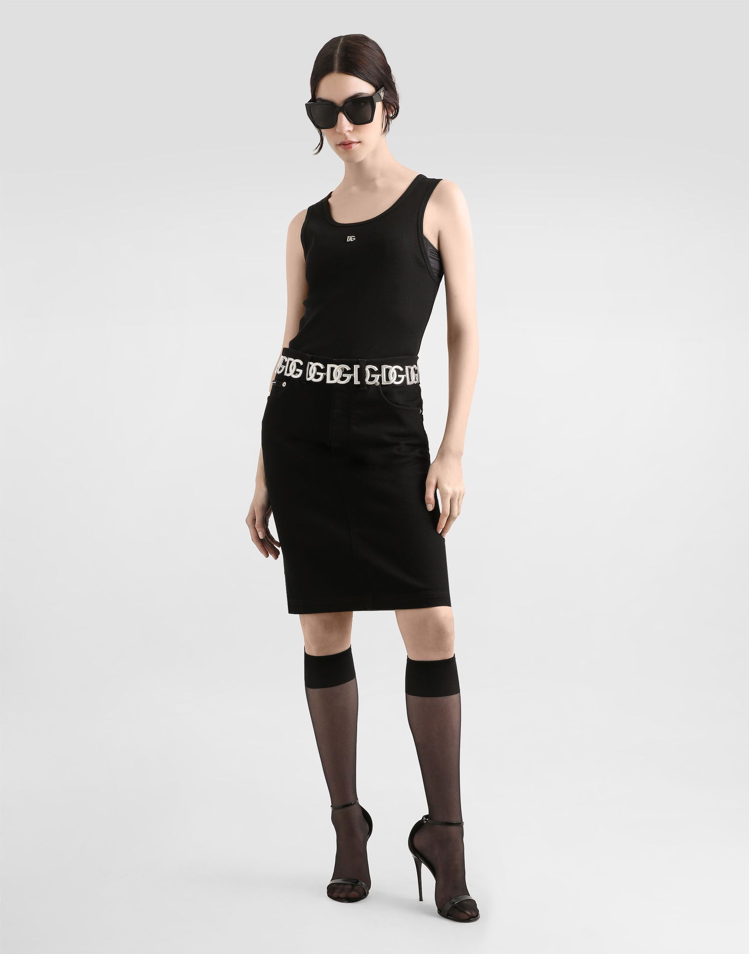 Tielko Dolce & Gabbana Dolce & Gabbana Fine-Rib Jersey Tank Top with DG Logo Čierna | F8V40TGDCX9N0000, 1
