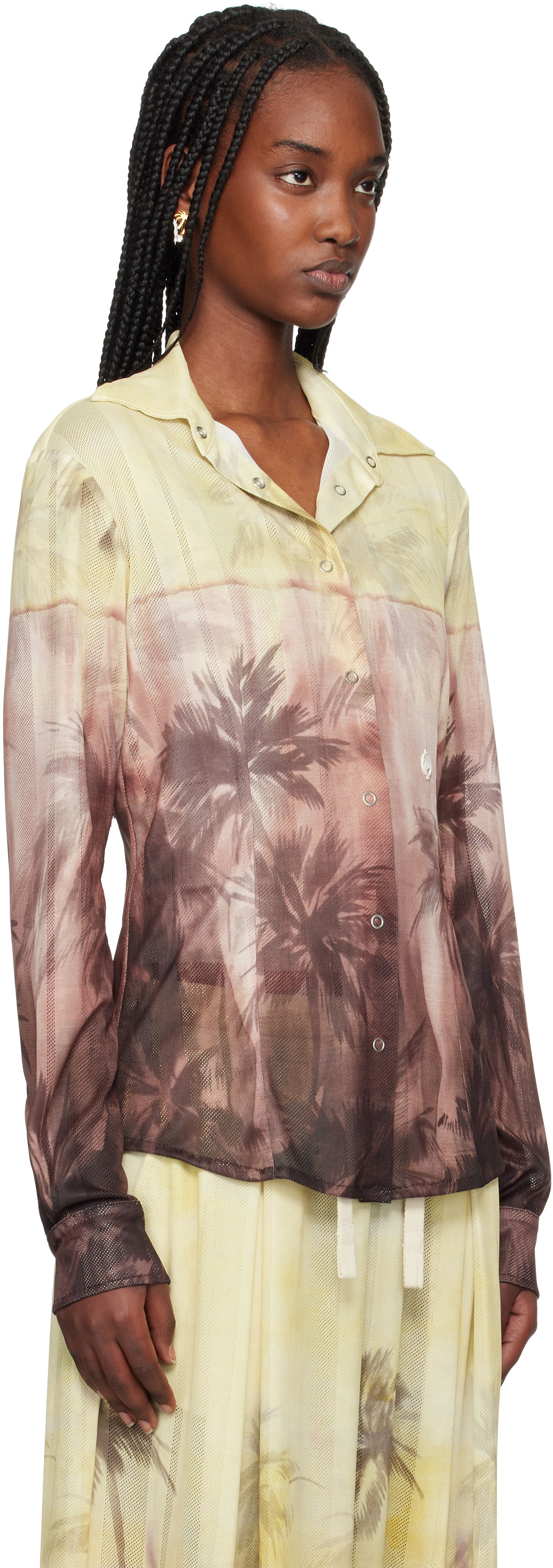 Košeľa Palm Angels Palm Angels Sunset Palms Button-Down Shirt Žltá | PWGE024S25FAB0012010, 1