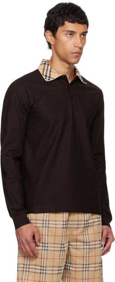 Polo tričko Burberry Burberry Long Sleeve Polo with Check Collar Hnedá | 8116012, 1