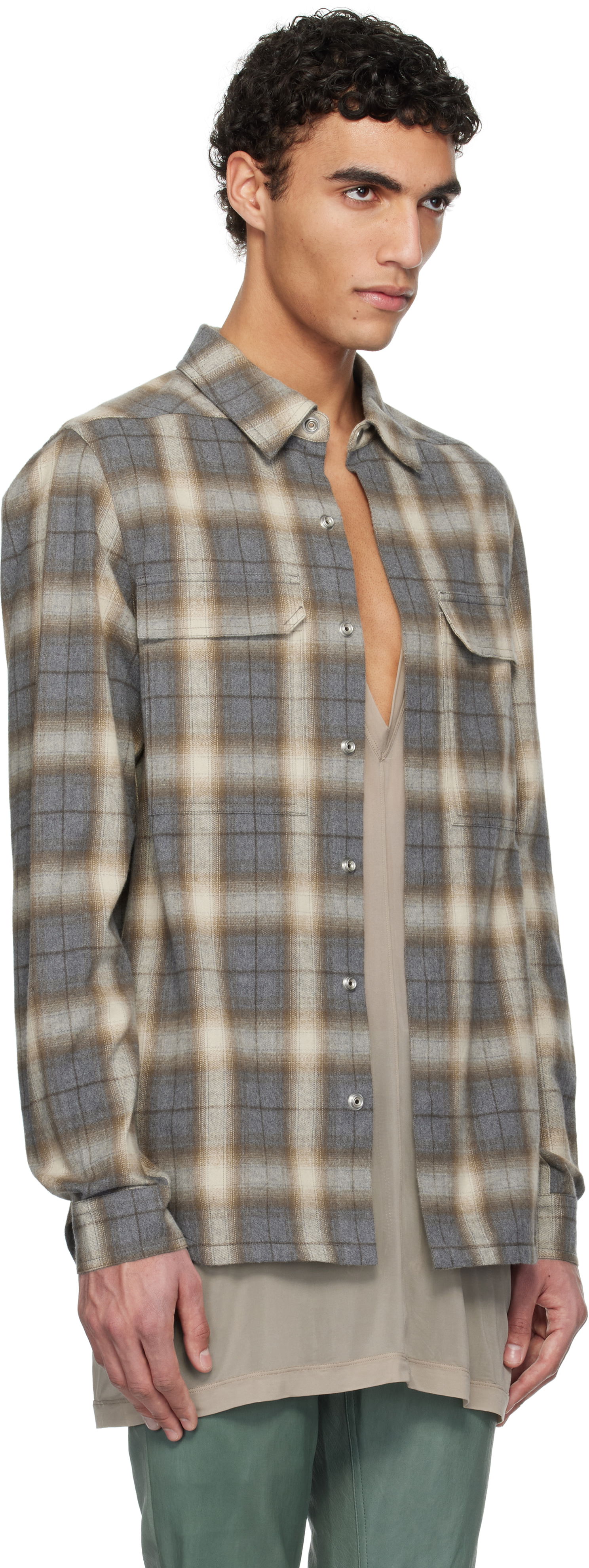 Košeľa Rick Owens Rick Owens Hollywood Plaid Overshirt Hnedá | RU01E5236 CP, 1
