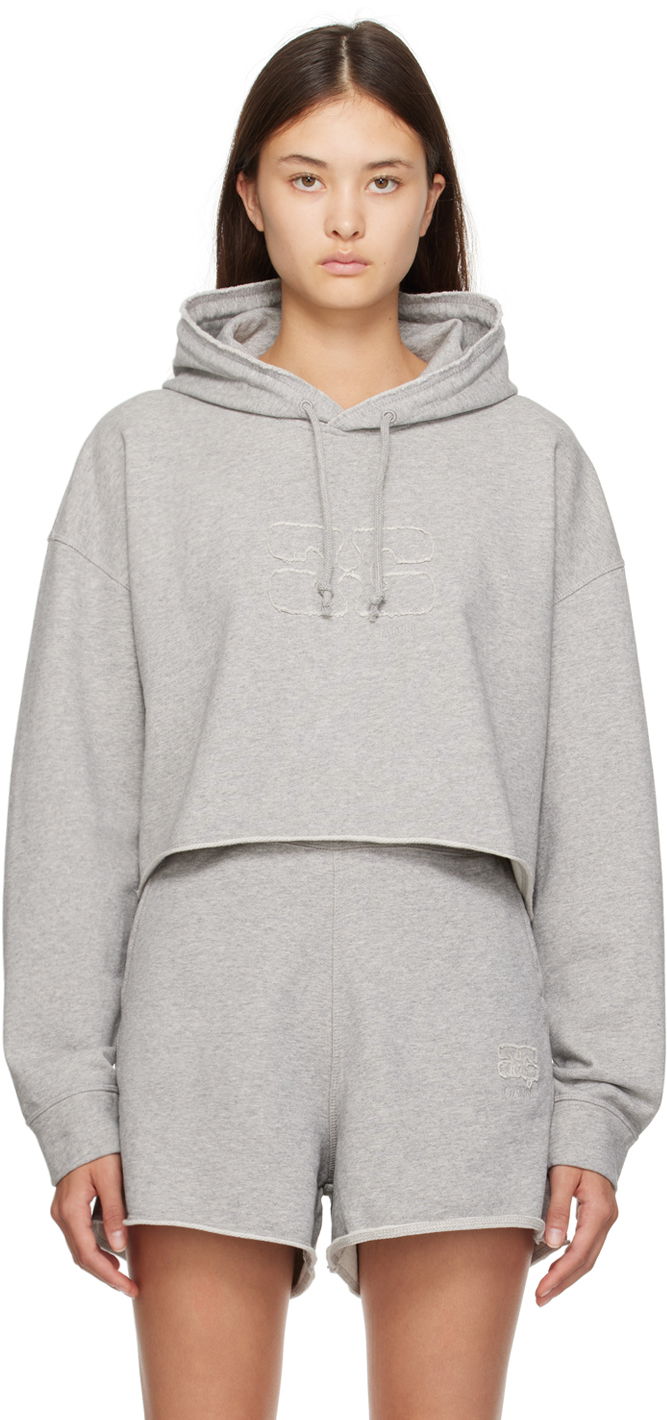 Mikina GANNI GANNI Cropped Drawstring Hoodie Šedá | T3567